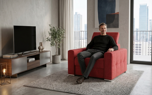 Sessel Moderner Lounge Club Wohnzimmer Modern Textil Stoff Rot Kreative Möbel