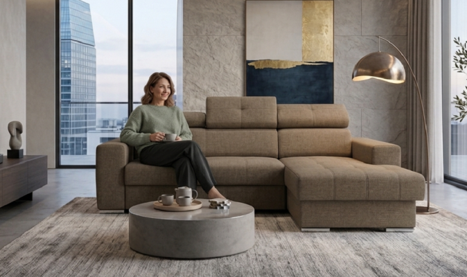 Polster Modern Textil Stoff Sofas Dreisitzer Sofa 3 Sitzer Bettfunktion Design