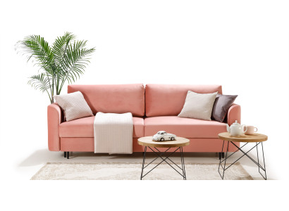 Sofagarnitur 3+3 Sitzer Schlafsofa Couch Bettfunktion Design Couch Textil Rosa