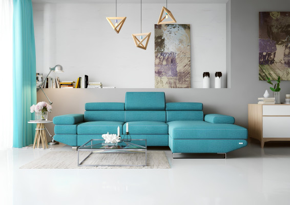 Eck Stoff  Ecksofa L-Form Sofa Couch Design Couch Polster Textil Modern Turkis