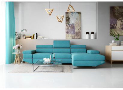 Eck Stoff  Ecksofa L-Form Sofa Couch Design Couch Polster Textil Modern Turkis
