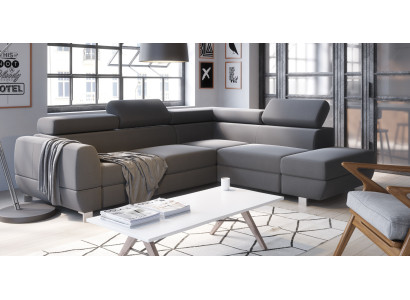 Stoff Ecksofa L-Form Sofa Couch Design Polster Modern Textil Bettfunktion Grau