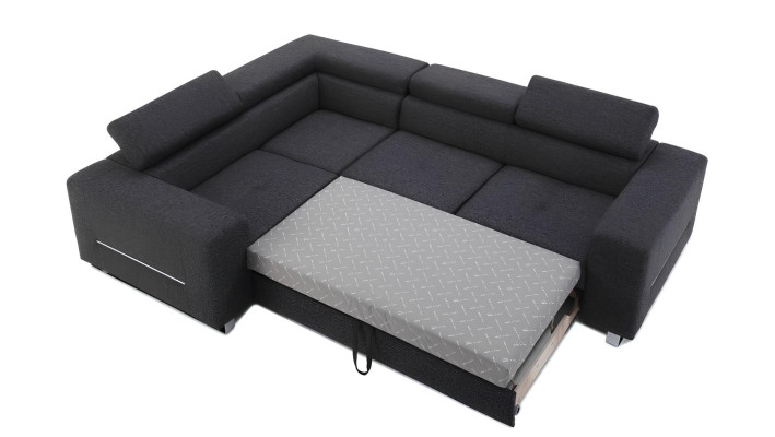 Ecksofa L-Form Sofa Couch Design Polster Modern Textil Bettfunktion Grau Stoff