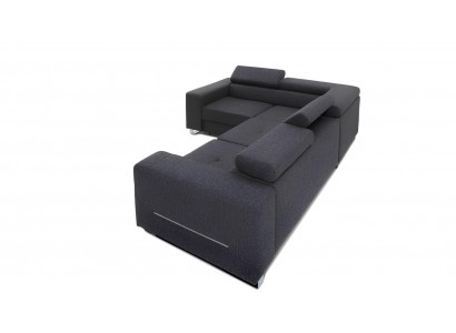 Ecksofa L-Form Sofa Couch Design Polster Modern Textil Bettfunktion Grau Stoff