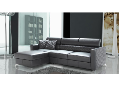 Ecksofa Bettfunktion L-Form Couch Design Polster Textil 100% Italienisches Leder