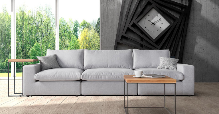 Sofas Couch Design Polster Modern Grau Textil Stoff Sofa 3 Sitzer Dreisitzer