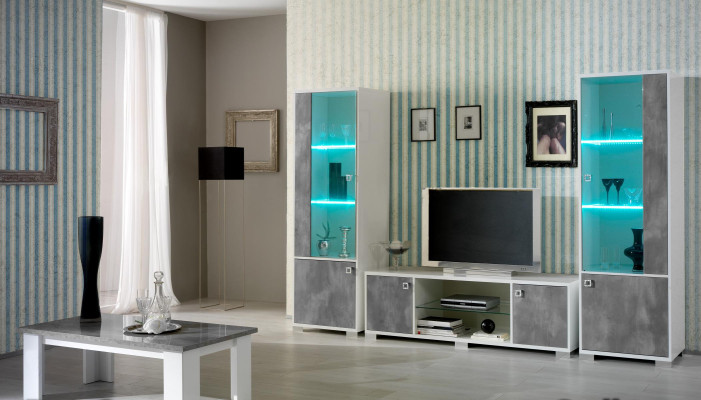 Wohnwand Doppel Vitrine Konsole TV-Tisch Schrankwand Glasvitrinen Wohnzimmer