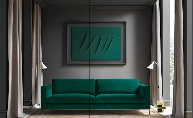 Wohnzimmer Grün Dreisitzer Stoff Design Couchen Polster Sofa Sofas Grüne Möbel