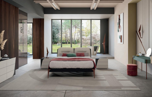 Schlafzimmer Set 5tlg. Set Bett 2x Nachttische Tischlampe Kommode Massiv Holz