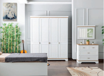 Landhaus Stil Kinderzimmer Set Schlafzimmer Bett Nachttisch Schrank Kommode 5tlg