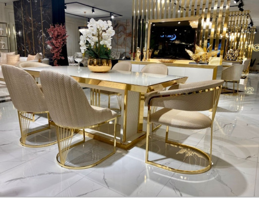 Esszimmer Set 7tlg Essgruppe Esstisch Stilvoller Stühle luxuriöses Möbel