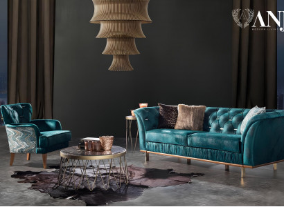 Für Wohnzimmer Luxuriöses Set Sofa+Sessel Bequem Textil Modern Neu