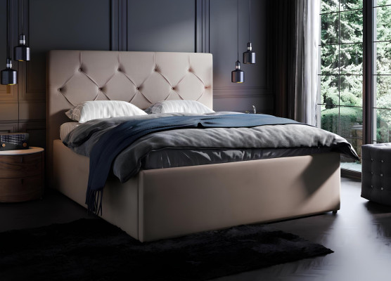 Elegantes Bett aus Textil und Holz in modernem Design