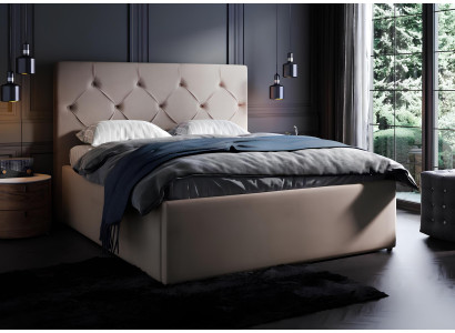 Elegantes Bett aus Textil und Holz in modernem Design