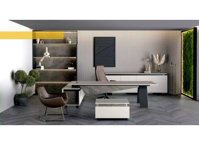 Großer Grauer Eckschreibtisch Arbeitszimmermöbel Modernes Design Luxus