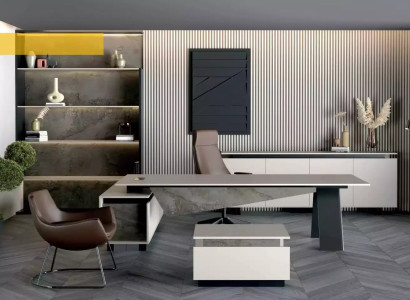 Großer Grauer Eckschreibtisch Arbeitszimmermöbel Modernes Design Luxus