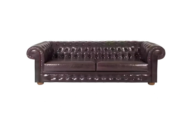 Holz 3-Sitzer Sofa in Naturfarben, eleganter Chesterfield-Stil