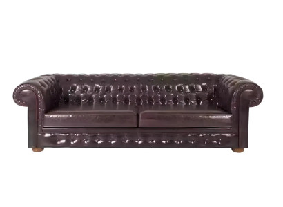 Holz 3-Sitzer Sofa in Naturfarben, eleganter Chesterfield-Stil