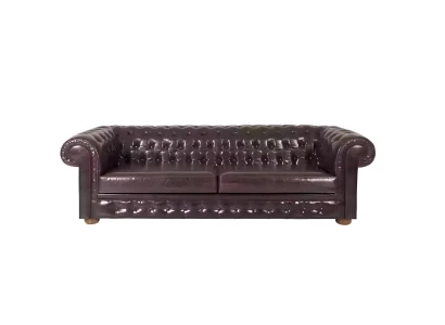 Holz 3-Sitzer Sofa in Naturfarben, eleganter Chesterfield-Stil