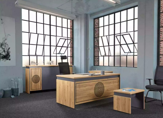 Großer Arbeitsschreibtisch Büroeinrichtung Praxis Tisch Luxus Möbel Holz