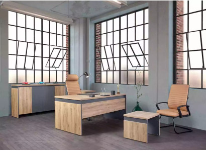 Großes Büromöbel Set Schreibtisch Massivholz Möbel Kommode Braun 4tlg