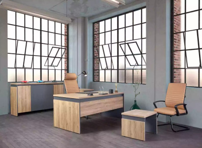 Großes Büromöbel Set Schreibtisch Massivholz Möbel Kommode Braun 4tlg