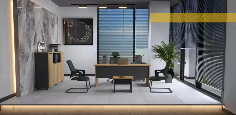 Arbeitszimmer Büro Eckschreibtisch Couchtisch Sideboard Modern Braun