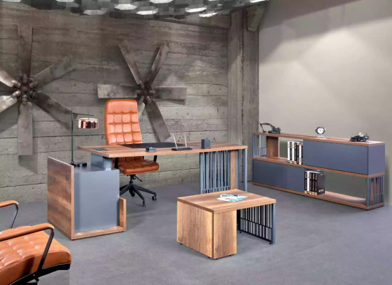 Arbeitszimmer buro Schreibtisch Couchtisch Aktenschrank Modern Braun