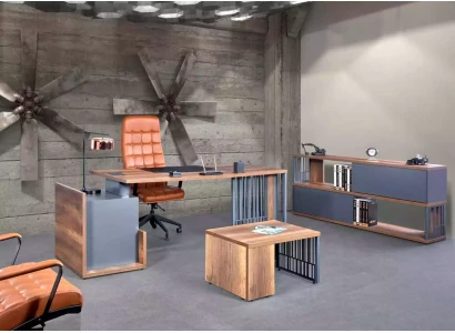 Arbeitszimmer buro Schreibtisch Couchtisch Aktenschrank Modern Braun