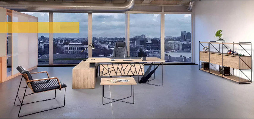Design Eckschreibtisch Büro Einrichtung Chef Zimmer Möbel Braun