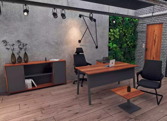 Eckschreibtisch Couchtisch Bücherregal Holz Buro Arbeitszimmer Braun