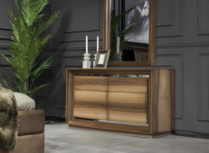 Elegantes Schlafzimmer Braun Kommode Kleiderschrank Bett Möbel 6tlg.