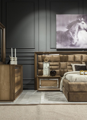 Elegantes Schlafzimmer Braun Kommode Kleiderschrank Bett Möbel 6tlg.