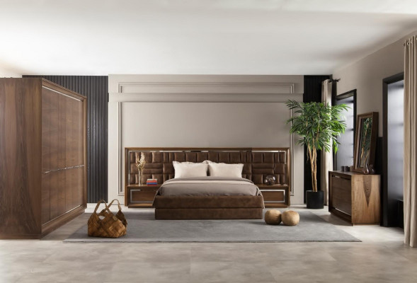 Braunes Schlafzimmer Polster Bett Hotel Möbel Einrichtung 4tlg. Komplett Set