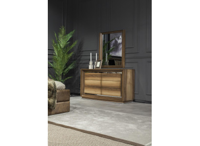 Kommode + Spiegel Modern Style Braun mit Aufbewahrung Luxus Set Neu