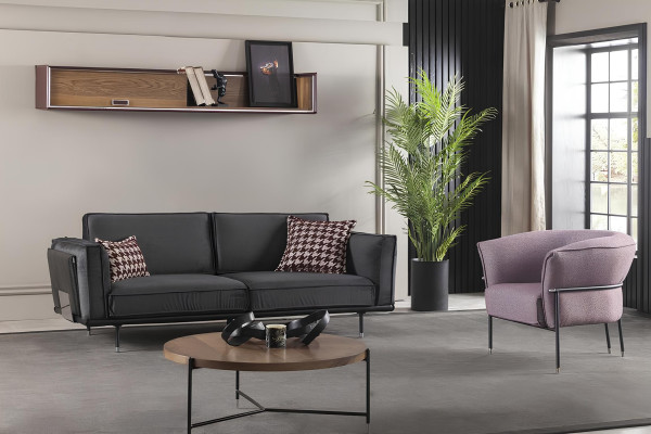 Italienische Stil Möbel Sofagarnitur Graue Couch Sofa Sitzpolster Loft 3tlg.