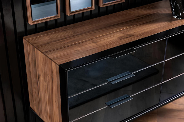 Schlafzimmer Set Möbel Komplett Set Schwarzes Bett Schrank Nachttische 8tlg