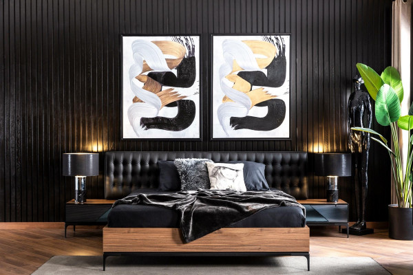 Schlafzimmer Schwarz Braun Bett mit Nachttischen Luxus Hotel Zimmer Betten