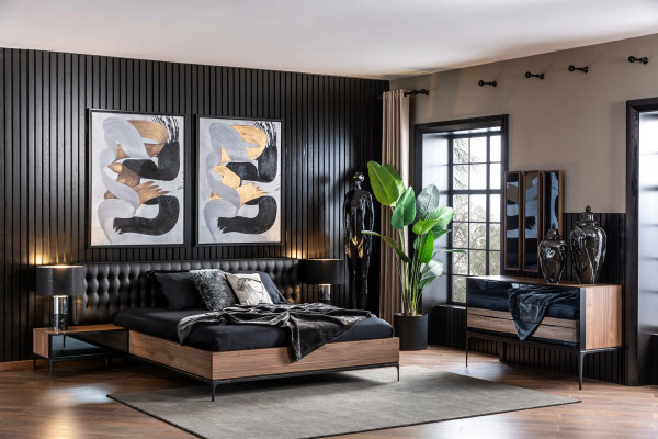 Luxus Spiegel 3er Set Schmale Spiegel mit braunen Rahmen Wandspiegel 3tlg