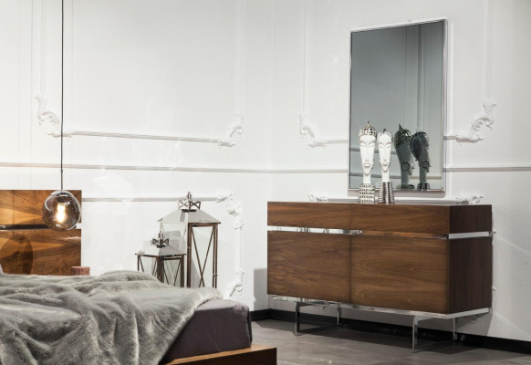 Luxus Kommode 130cm Sideboard mit Spiegel 2tlg. Set Braunes Regal Möbel