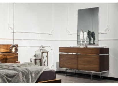Luxus Kommode 130cm Sideboard mit Spiegel 2tlg. Set Braunes Regal Möbel
