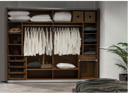 Großer Schwebetüren Schrank Kleiderschrank Brauner Kleiderschränke 265cm