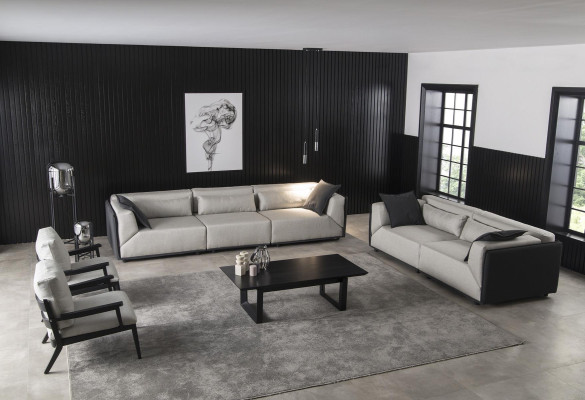 Set aus 4 Stück weißem Sofa Sessel Wohnzimmer mittelweicher Luxus Komplett