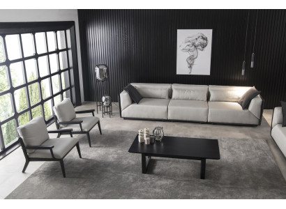 Set aus 4 Stück weißem Sofa Sessel Wohnzimmer mittelweicher Luxus Komplett