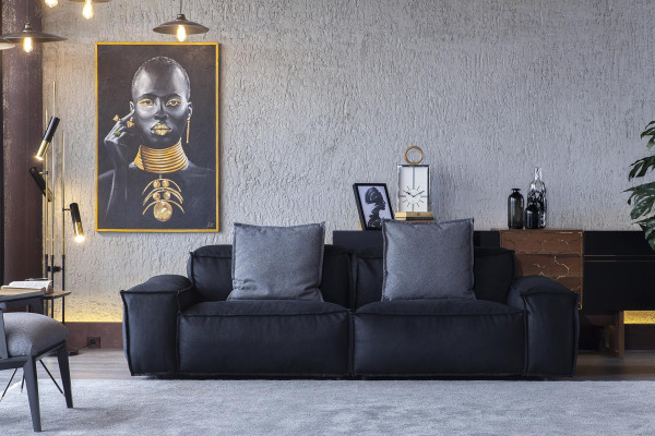 Gemütliche Dreisitzer Couch Polster Sofa Möbel Stoff Couchen Wohnzimmer
