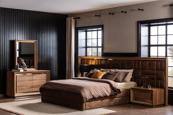 Braune Kommode im modernen Stil + Spiegel mit praktischer Aufbewahrung