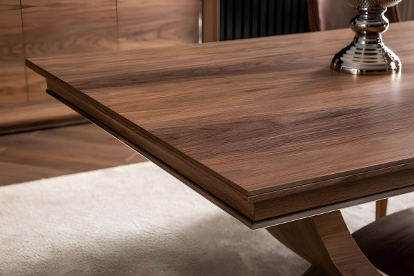 Tisch Esstisch Brauner Holz Säulentisch Essgruppe mit 4 Stühlen Stuhl Set