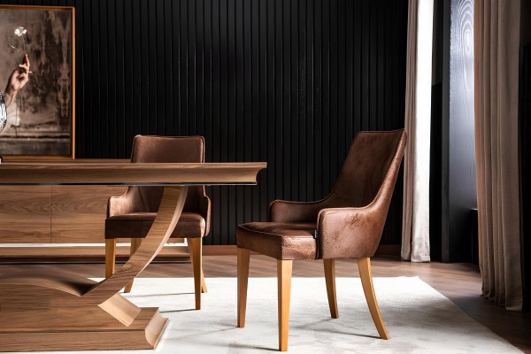 Tisch Esstisch Brauner Holz Säulentisch Essgruppe mit 4 Stühlen Stuhl Set