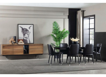 Küchenset schwarz 7-teilig mit Stühlen im modernen Stil bequem neu