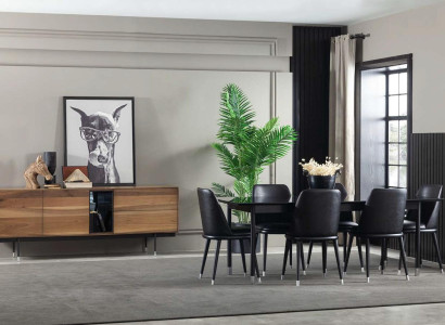 Küchenset schwarz 7-teilig mit Stühlen im modernen Stil bequem neu